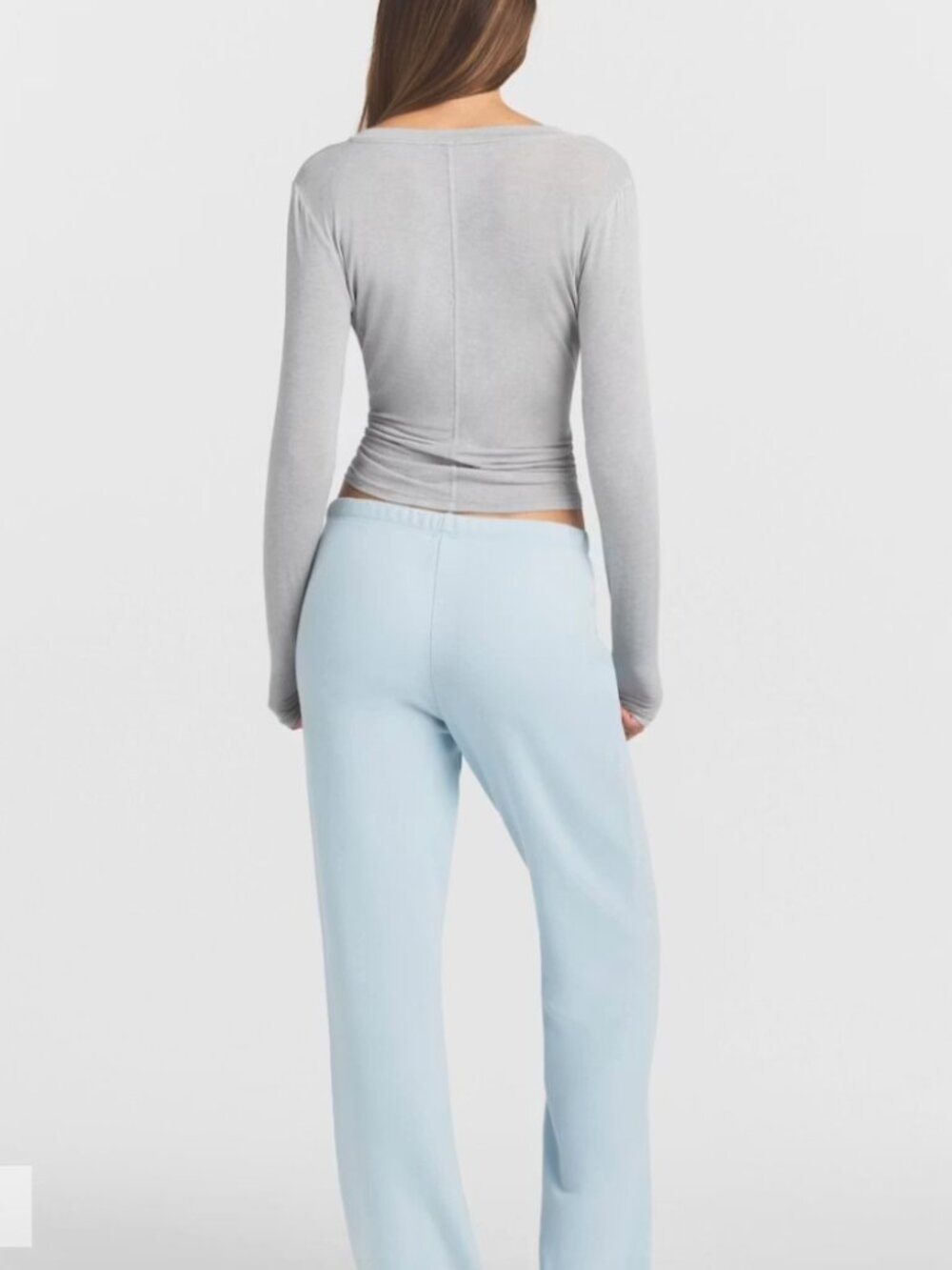 NEW SKIMS Sheer Modal Crewneck Long Sleeve Henley Heather Grey Small NWT - Picture 2 of 5